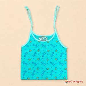 Todo 100% Cotton Baby Sleeveless Tie-Up Jabla – Aqua Blue Cartoon Print