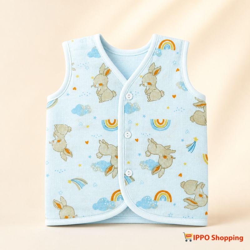 Todo 100% Cotton Bunny Print Sleeveless Baby Jabla – Light Blue (0–3 Months)