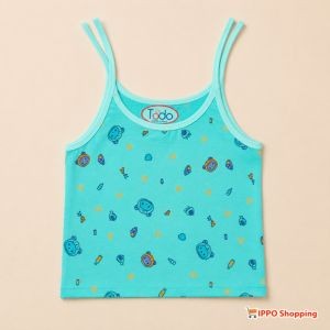 Todo 100% Cotton Baby Sleeveless Tie-Up Jabla – Aqua Blue Printed