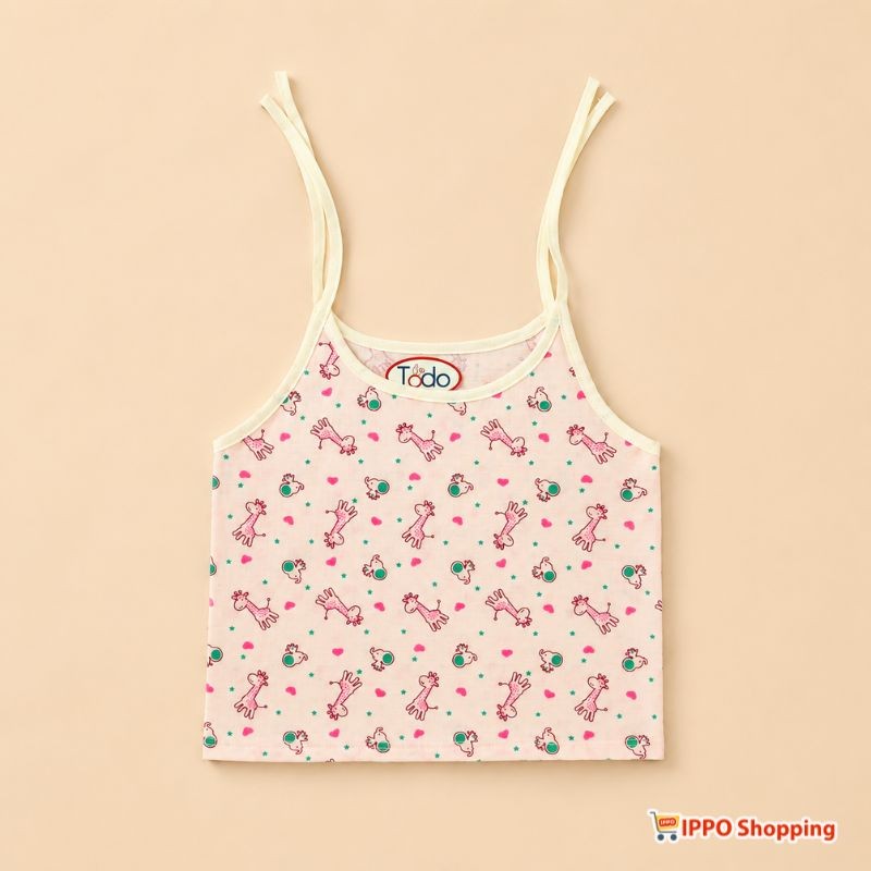 Todo 100% Cotton Baby Sleeveless Tie-Up Jabla – Cream Pink Giraffe Print