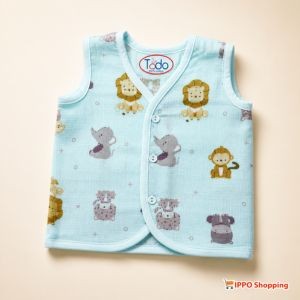Todo 100% Cotton Bunny Print Sleeveless Baby Jabla – Light Blue (0–3 Months)