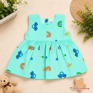 Baby Girls Printed Sleeveless Frock Dress – Rainbow & Cute Car Pattern