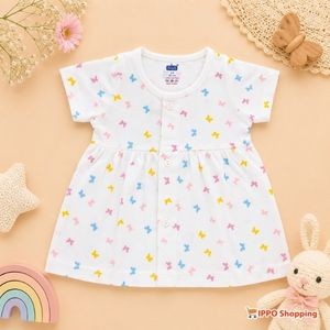 Baby Girls Butterfly Print Cotton Dress – White & Multicolor