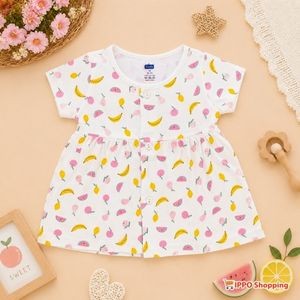 Baby Girls Fruit Print Cotton Dress – White & Multicolor