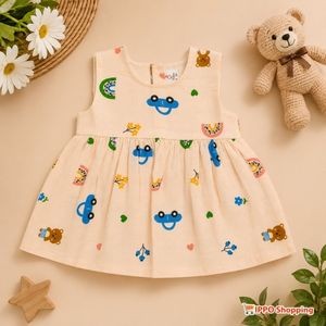 Baby Girls Printed Sleeveless Frock Dress – Cute Bear & Rainbow Pattern