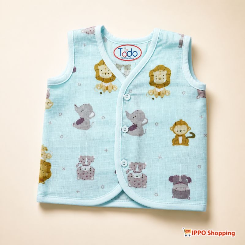 Todo 100% Cotton Bunny Print Sleeveless Baby Jabla – Light Blue (0–3 Months)