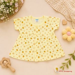 Baby Girls Printed Cotton Frock Dress – Strawberry & Floral Pattern