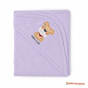 Lavender Baby Hooded Bath Towel with Cute Puppy Embroidery