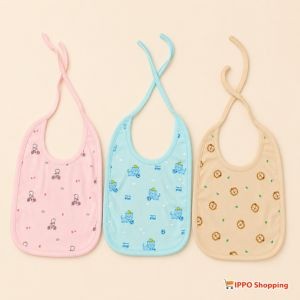 Baby Feeding Bibs Pack of 3 – Pink, Blue & Beige