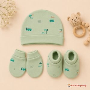 Baby Cap Mittens Booties Set - Soft Cotton Newborn Accessories Set (Mint Green)