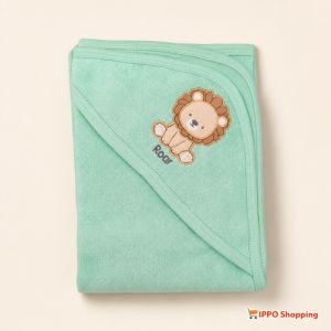 Mint Green Baby Hooded Towel with Lion Embroidery